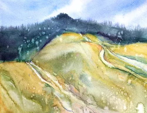 KATERINA KONDRATYEVA:The trails. Watercolor landscape painting ,2021