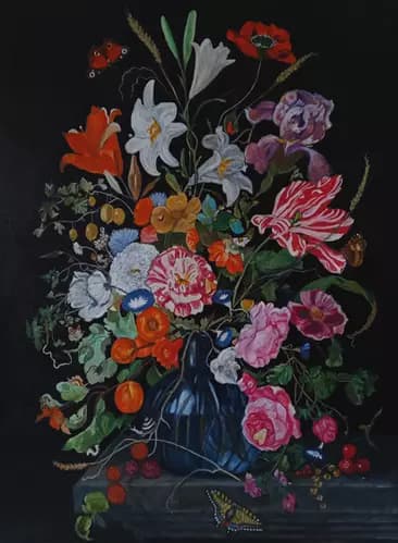 BERNARDO LIRA:Vase of Flowers Inspiration from Davidszoon de Heem Painting,2021
