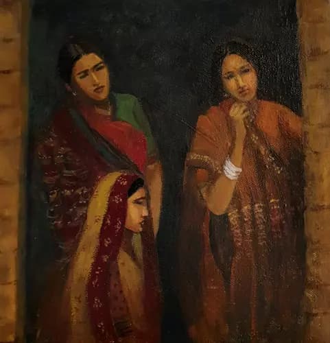 ASHA SUDHAKER SHENOY:Three Indian Women at the Door,2021