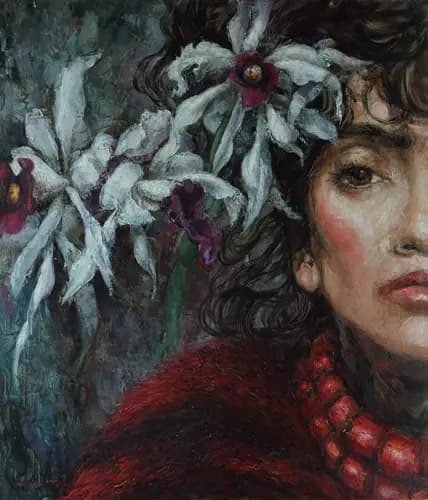 PODGAEVSKAYA MARINA:Beautiful woman with white orchids.,2003