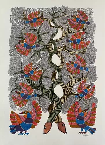 SAROJ SINGH SHYAM:Tree and Birds,2022