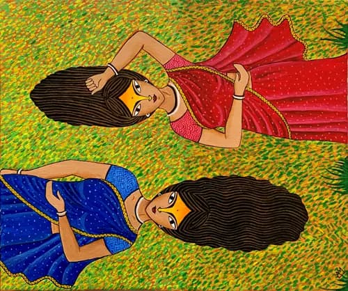 ARPA MUKHOPADHYAY:Indian women on grass,2020