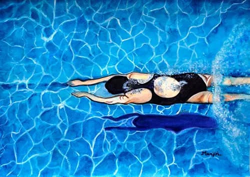 MANJIRI KANVINDE:Summer Fun underwater swimming women art,2021
